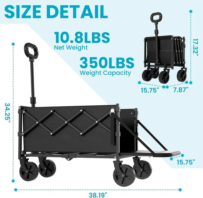 Heavy Duty Collapsible Wagon with Tailgate | 350lbs Capacity Utility Cart